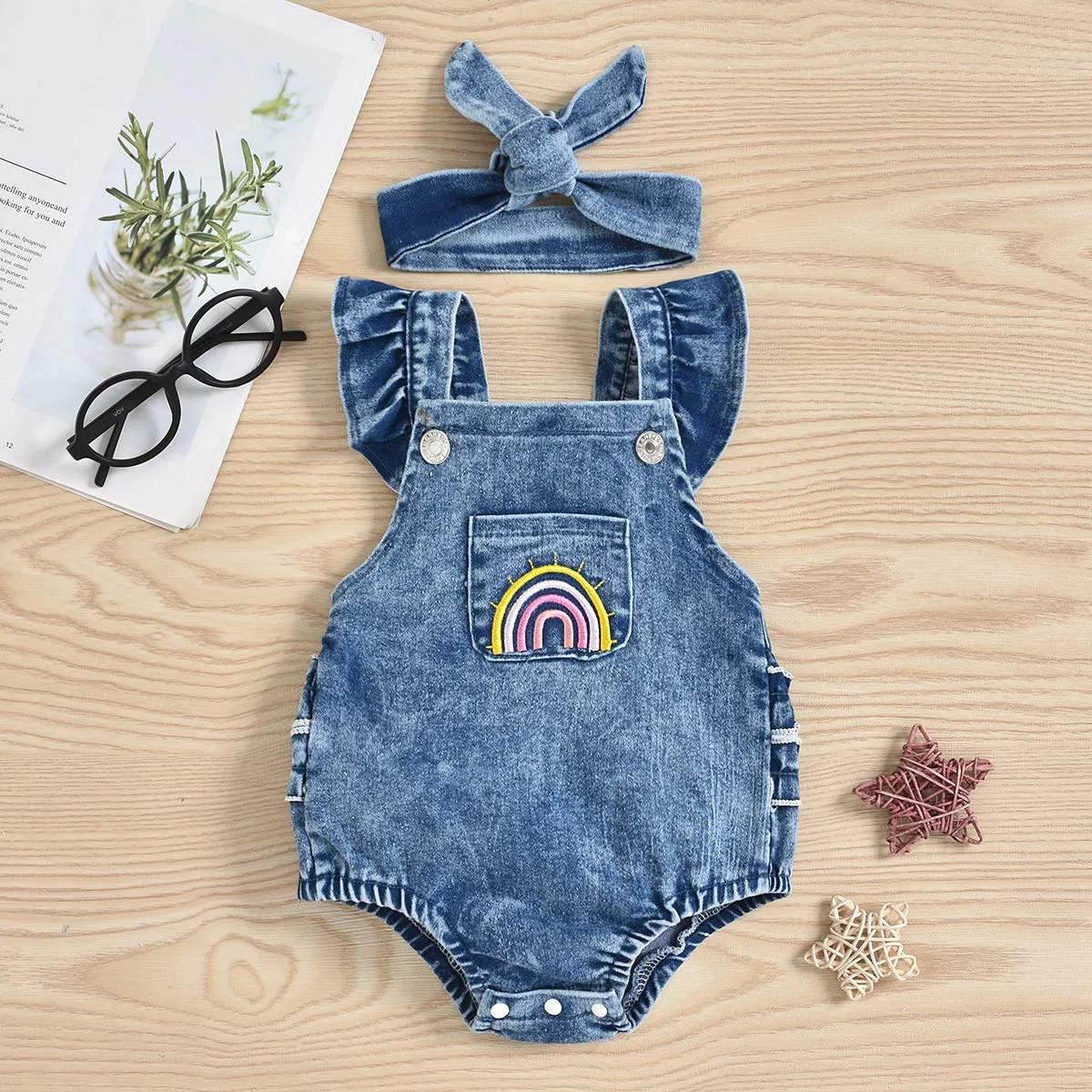 2Pcs Newborn Baby Girl Leopard Ruffles Sleeve Bodysuits Jumpsuit Headband Clothes Romper Set U-denim 0-3 Months