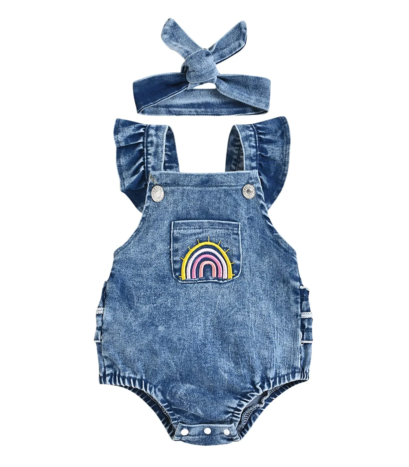 2Pcs Newborn Baby Girl Leopard Ruffles Sleeve Bodysuits Jumpsuit Headband Clothes Romper Set U-denim 0-3 Months