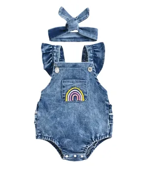 2Pcs Newborn Baby Girl Leopard Ruffles Sleeve Bodysuits Jumpsuit Headband Clothes Romper Set U-denim 0-3 Months