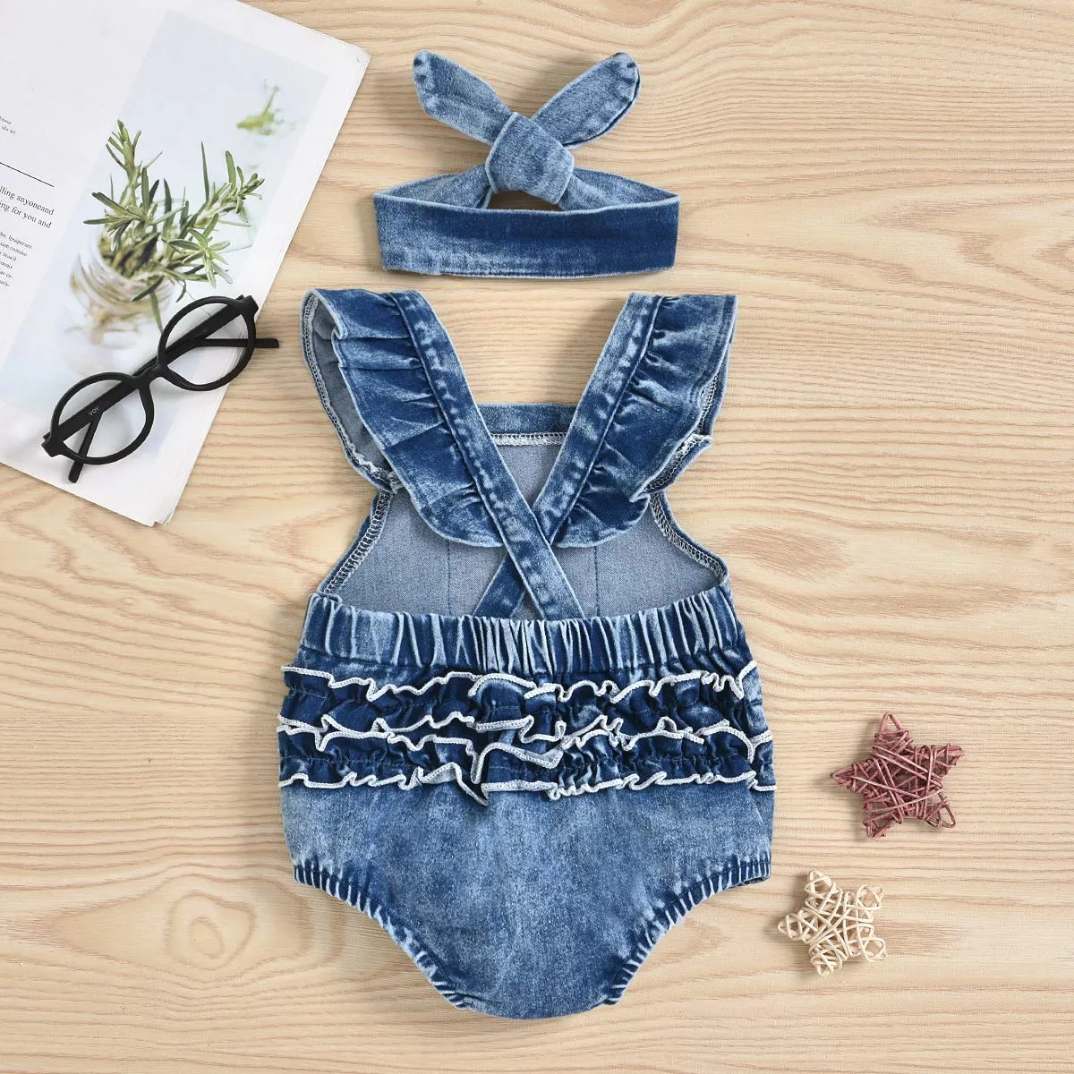 2Pcs Newborn Baby Girl Leopard Ruffles Sleeve Bodysuits Jumpsuit Headband Clothes Romper Set U-denim 0-3 Months