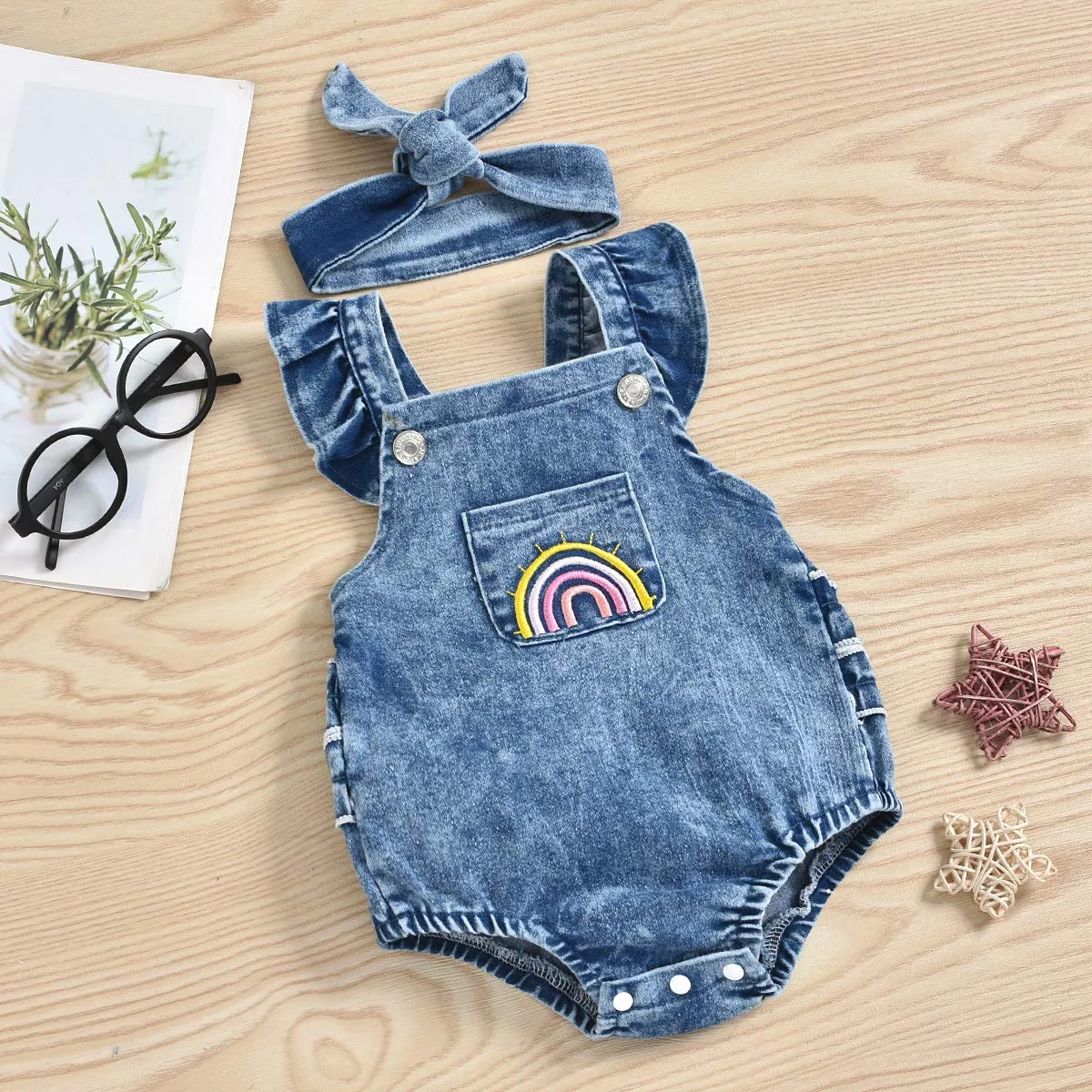 2Pcs Newborn Baby Girl Leopard Ruffles Sleeve Bodysuits Jumpsuit Headband Clothes Romper Set U-denim 0-3 Months