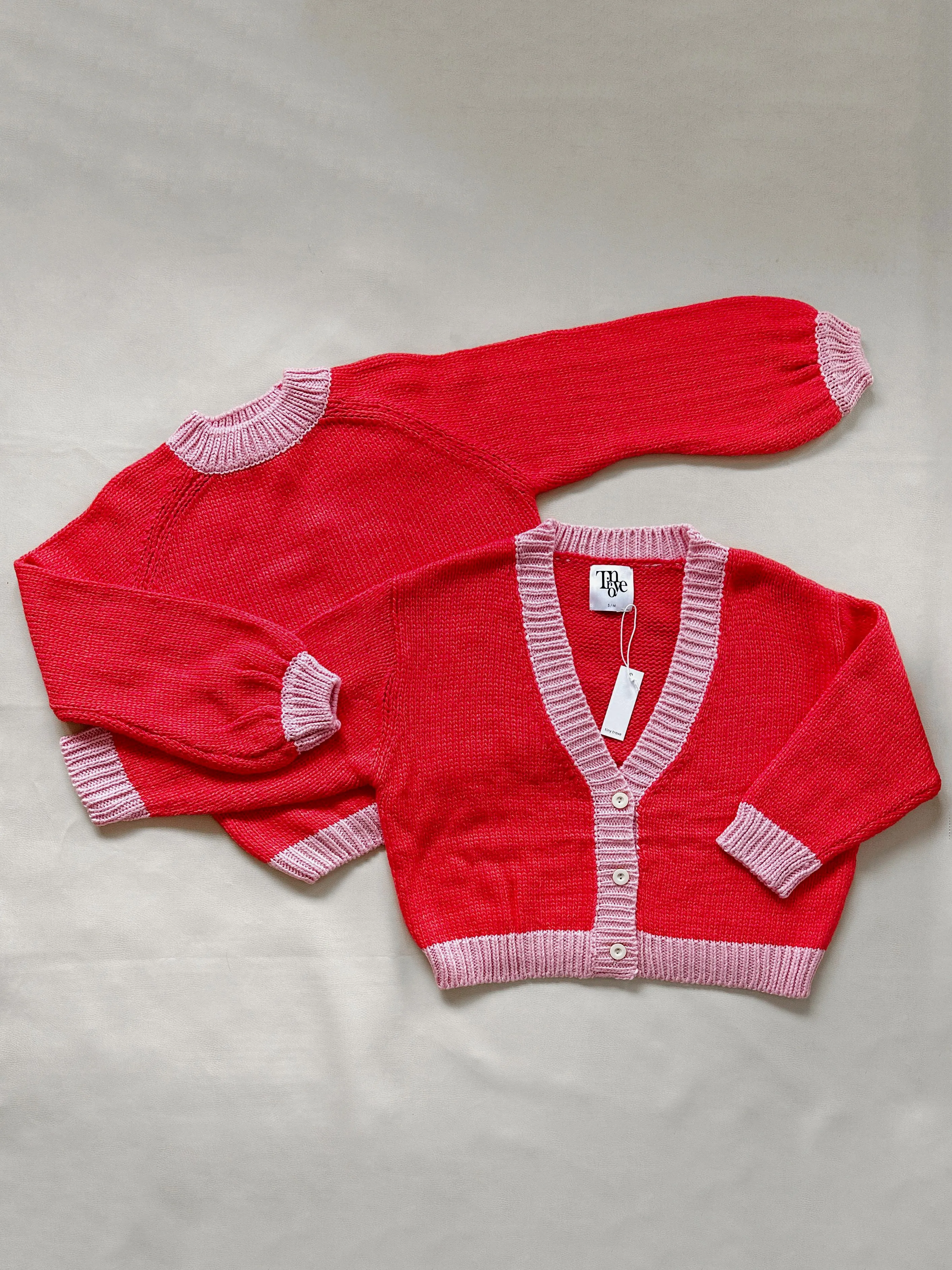Adult Mia Contrast Knit Jumper - Red/Pink