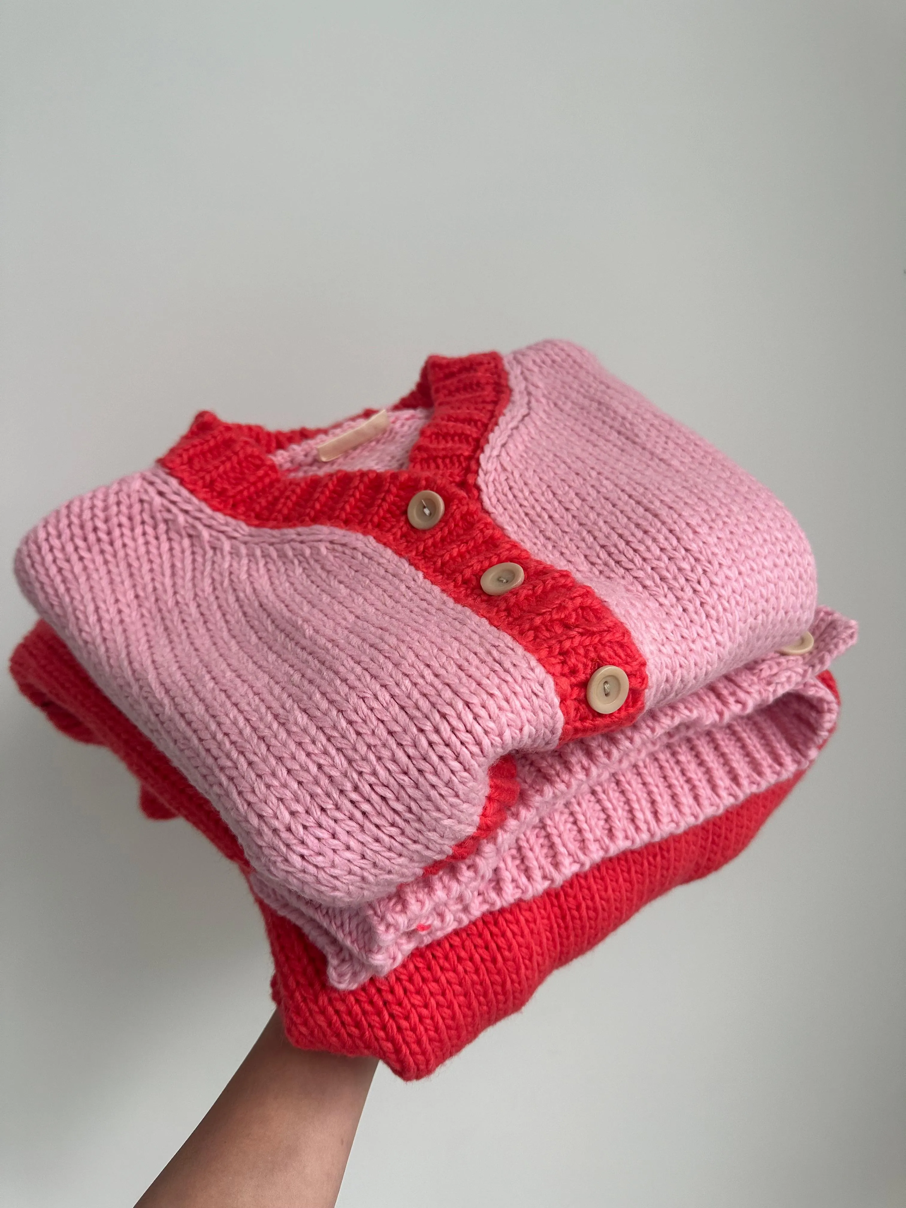 Adult Mia Contrast Knit Jumper - Red/Pink