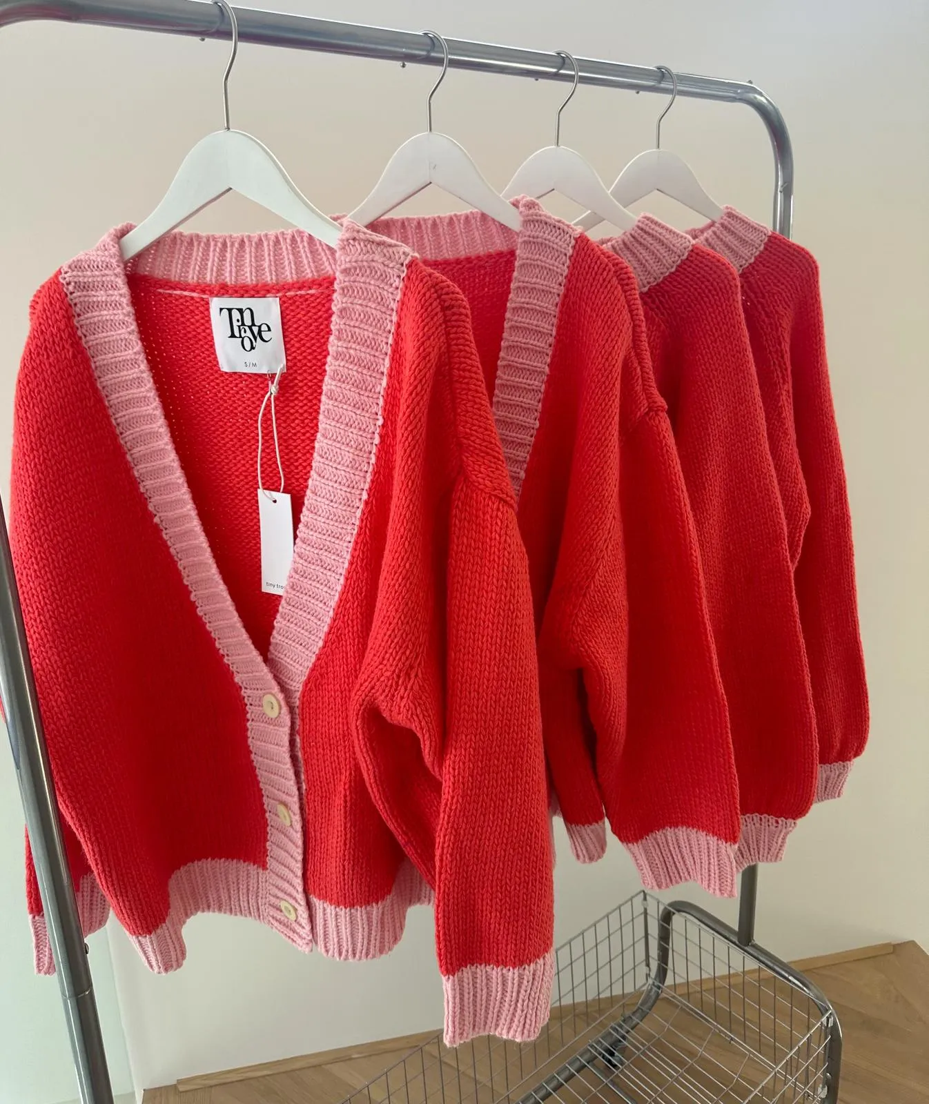Adult Mia Contrast Knit Jumper - Red/Pink