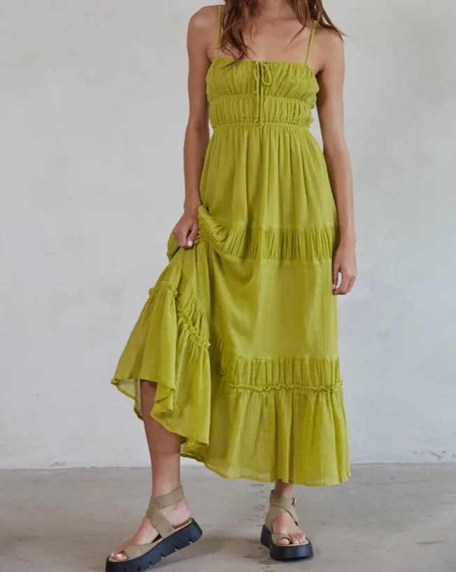 Amara Flare Midi Dresses: Lime Green