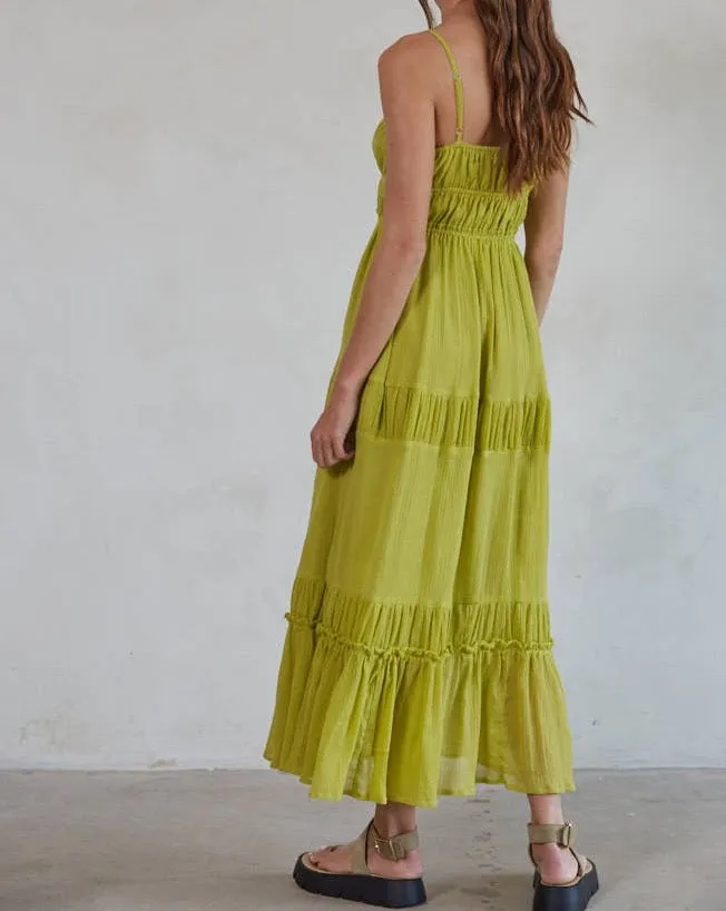 Amara Flare Midi Dresses: Lime Green