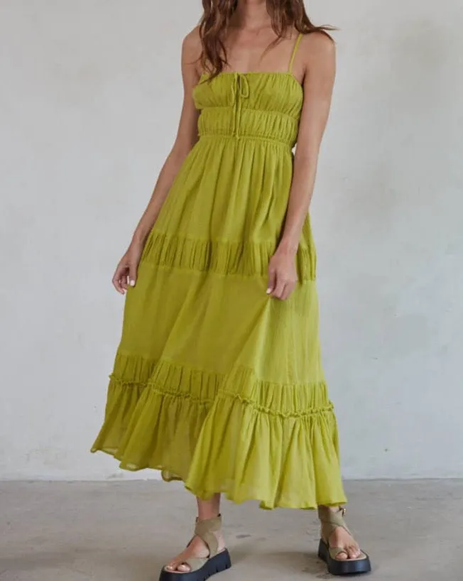 Amara Flare Midi Dresses: Lime Green