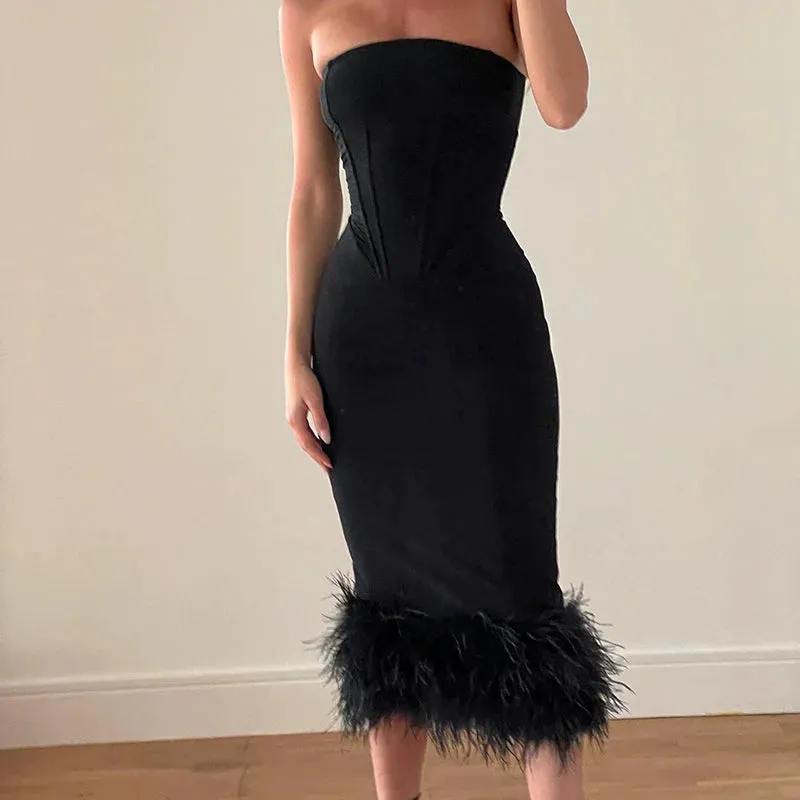 Amozae-Christmas Outfits New Year's Eve Dress Night Out Club Dresses cute winter outfits Priyanka Strapless Midi Dress