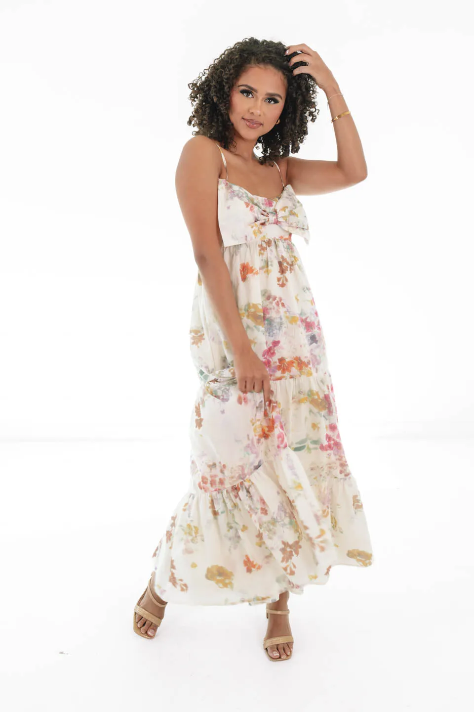 Beautiful Brunch Midi Dress - Cream/Multi