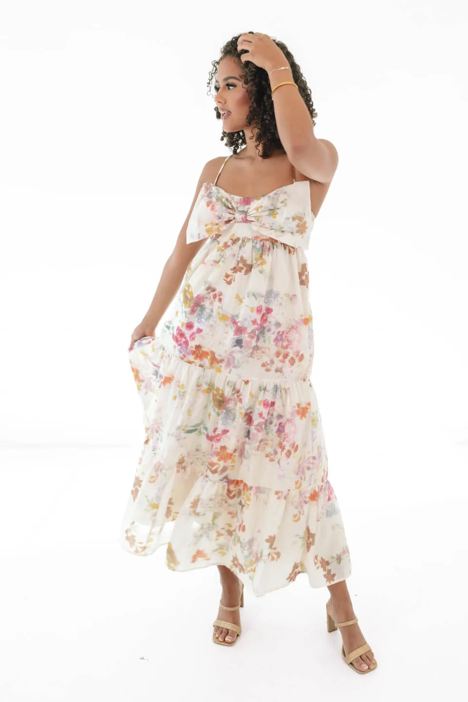 Beautiful Brunch Midi Dress - Cream/Multi