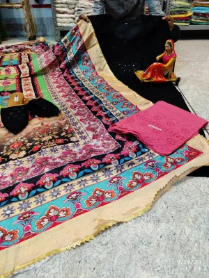 Black & Pink Elegant Chikankari Kurti, Palazzo, and Pakistani Dupatta Set