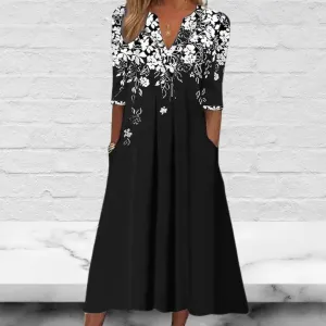 Black Floral Printed Loose Dress