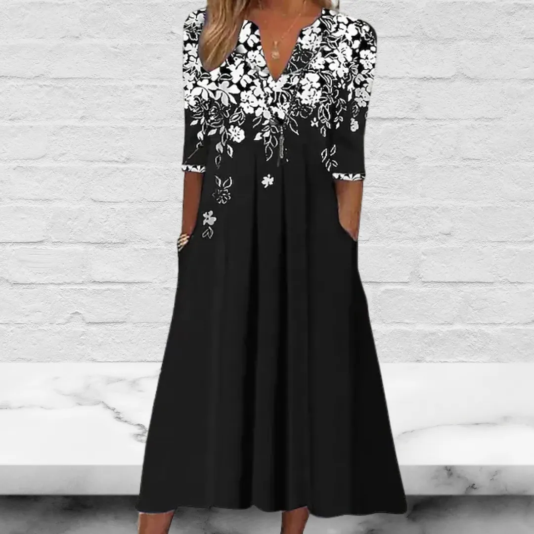 Black Floral Printed Loose Dress