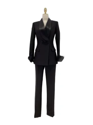 Black Tuxedo Suit - Women Trouser Set