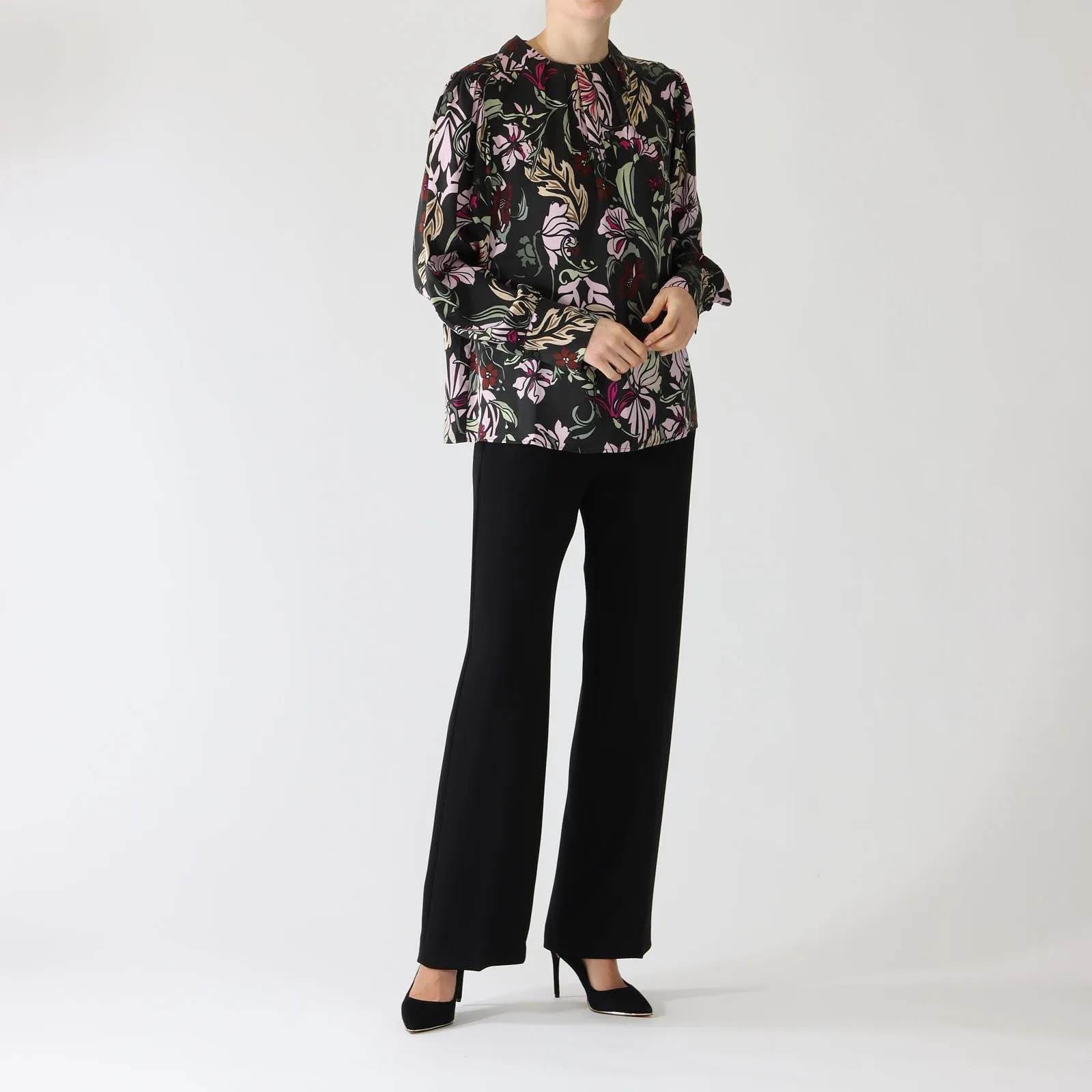 Black Twine Print Silk Blouse