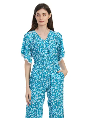 Blue Color Trendy Floral Jumpsuit