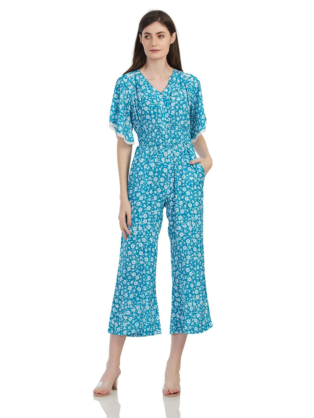 Blue Color Trendy Floral Jumpsuit