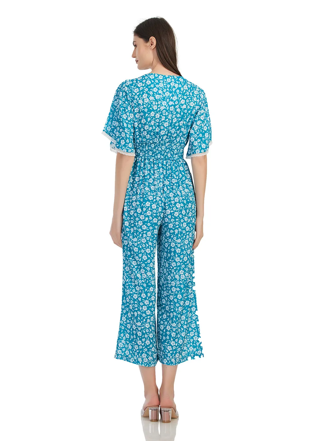 Blue Color Trendy Floral Jumpsuit