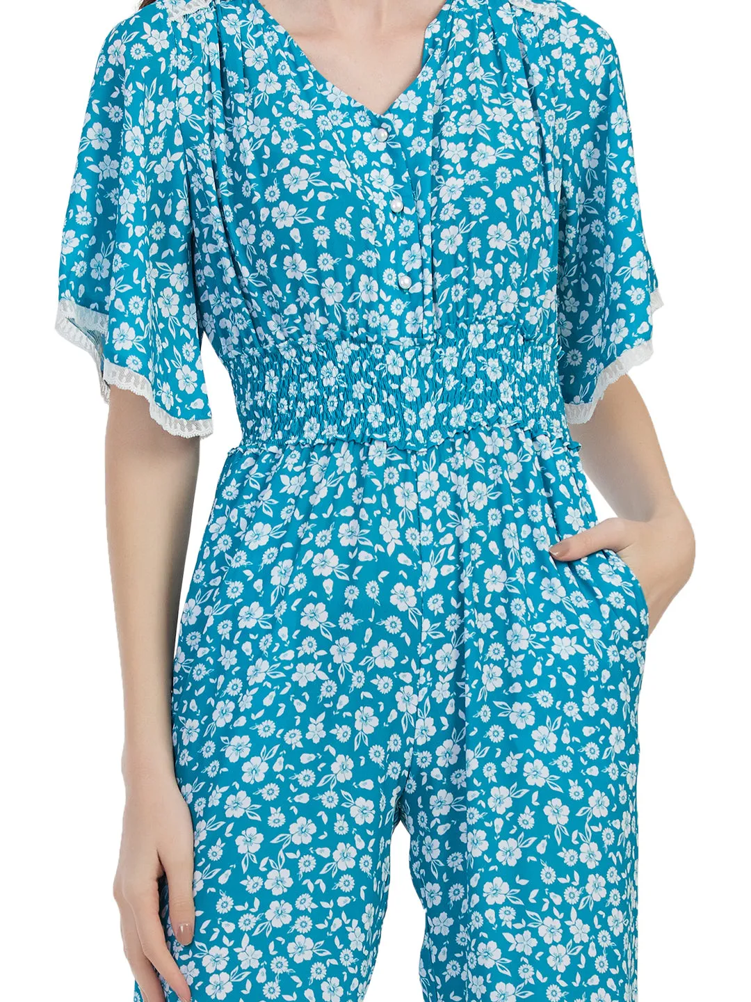 Blue Color Trendy Floral Jumpsuit