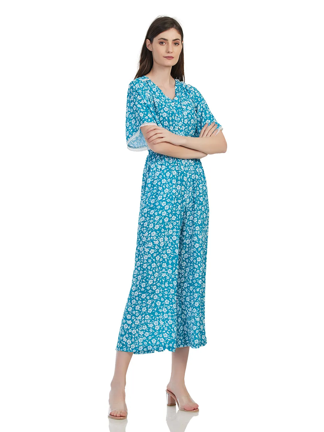 Blue Color Trendy Floral Jumpsuit