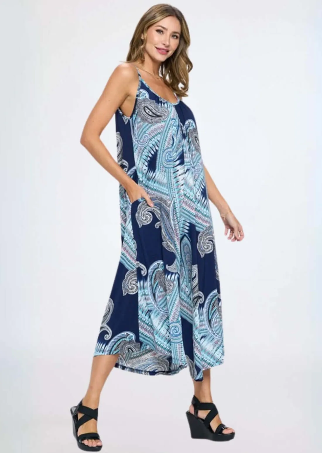Blue Paisley Jumpsuit Romper Made in USA