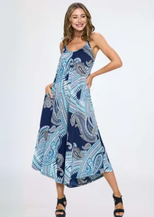 Blue Paisley Jumpsuit Romper Made in USA