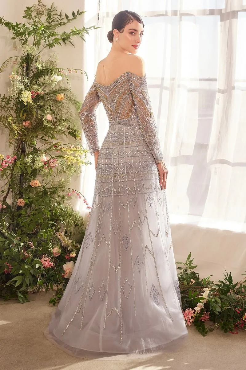 BYZANTINE BEAD LONG SLV GOWN