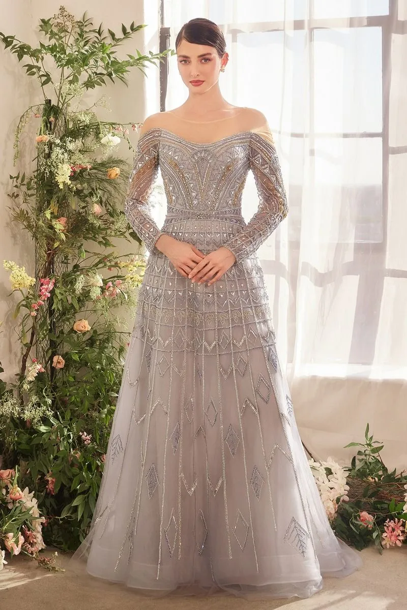 BYZANTINE BEAD LONG SLV GOWN