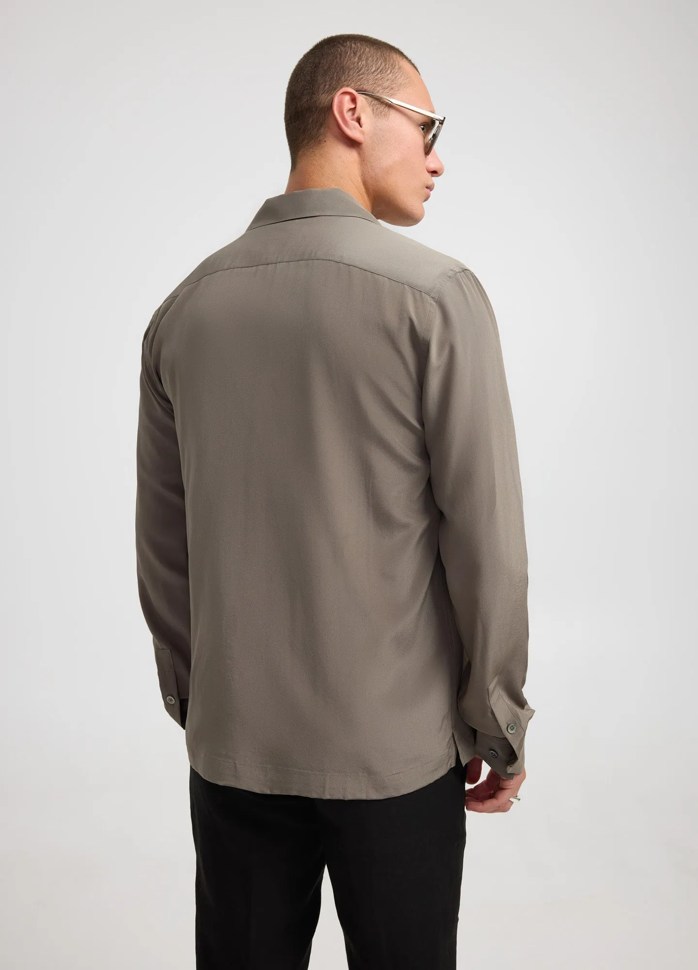 Camp Collar Silk Shirt Olive