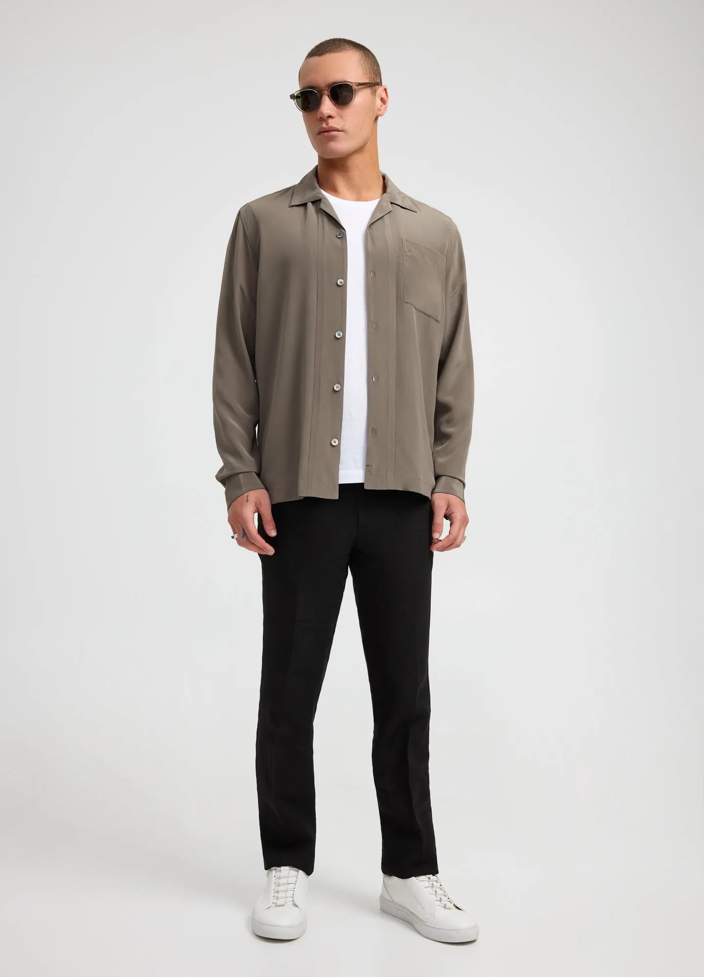 Camp Collar Silk Shirt Olive
