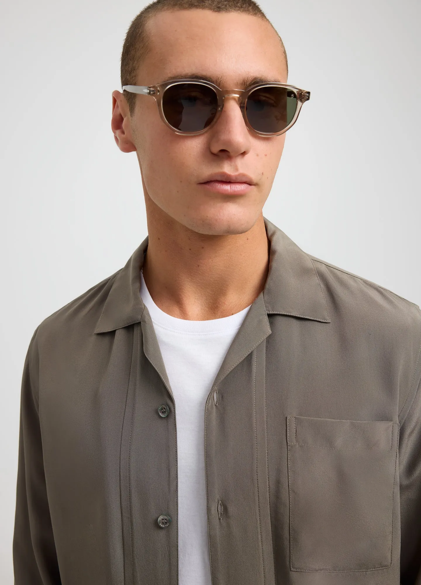 Camp Collar Silk Shirt Olive