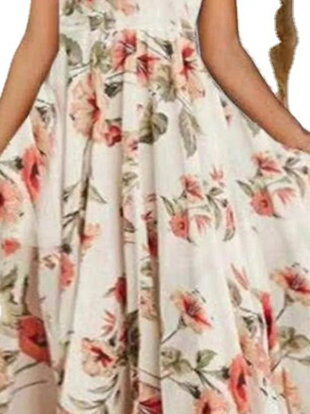 Casual Dress Swing Dress Midi Dress White Short Sleeve Floral Print Summer Spring V Neck Casual  S M L XL XXL for Women