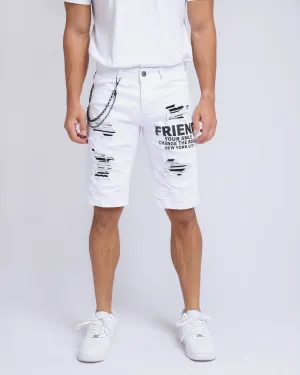 Casual Printed Ripped White Jeans Shorts-Mexico Local Delivery