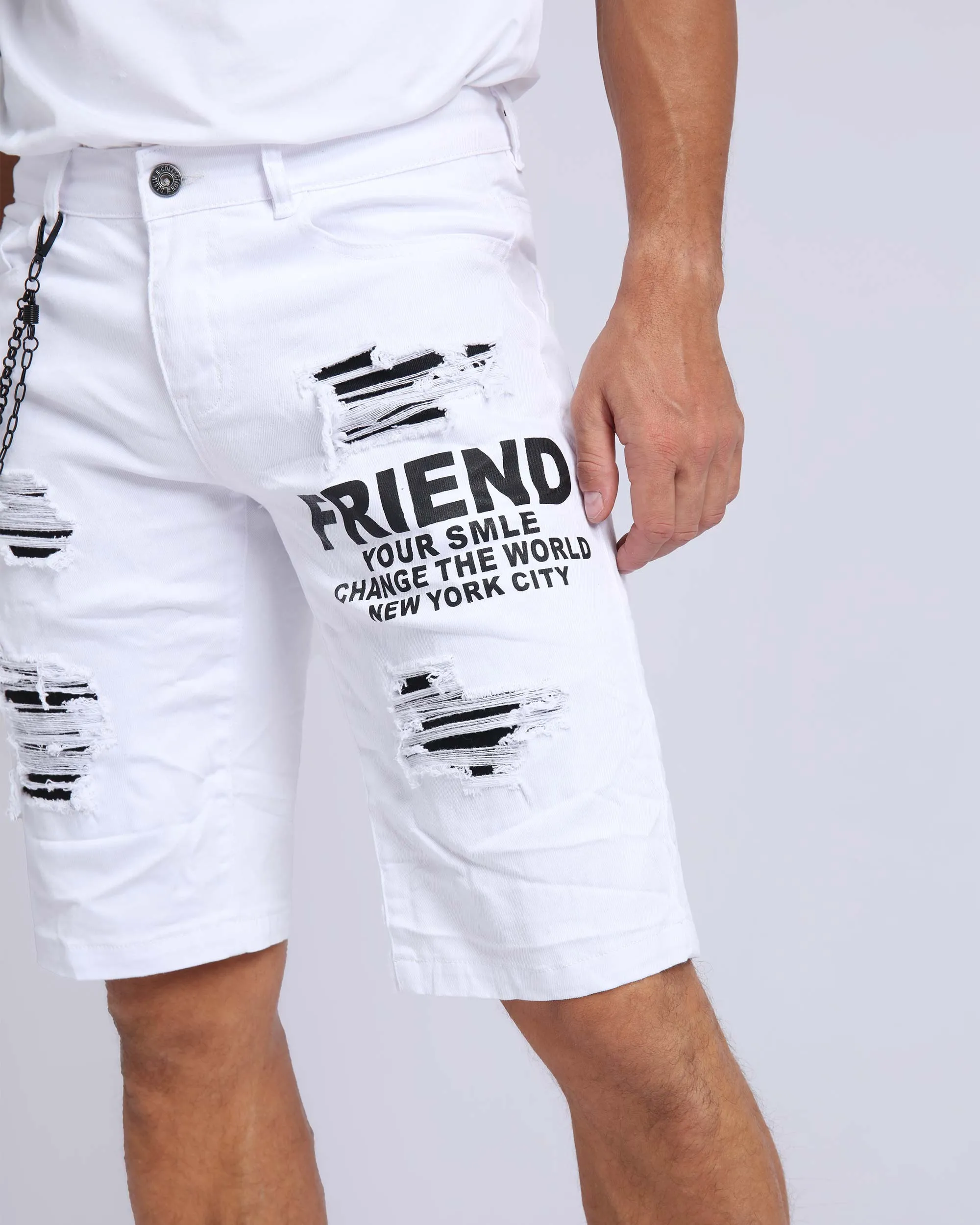 Casual Printed Ripped White Jeans Shorts-Mexico Local Delivery