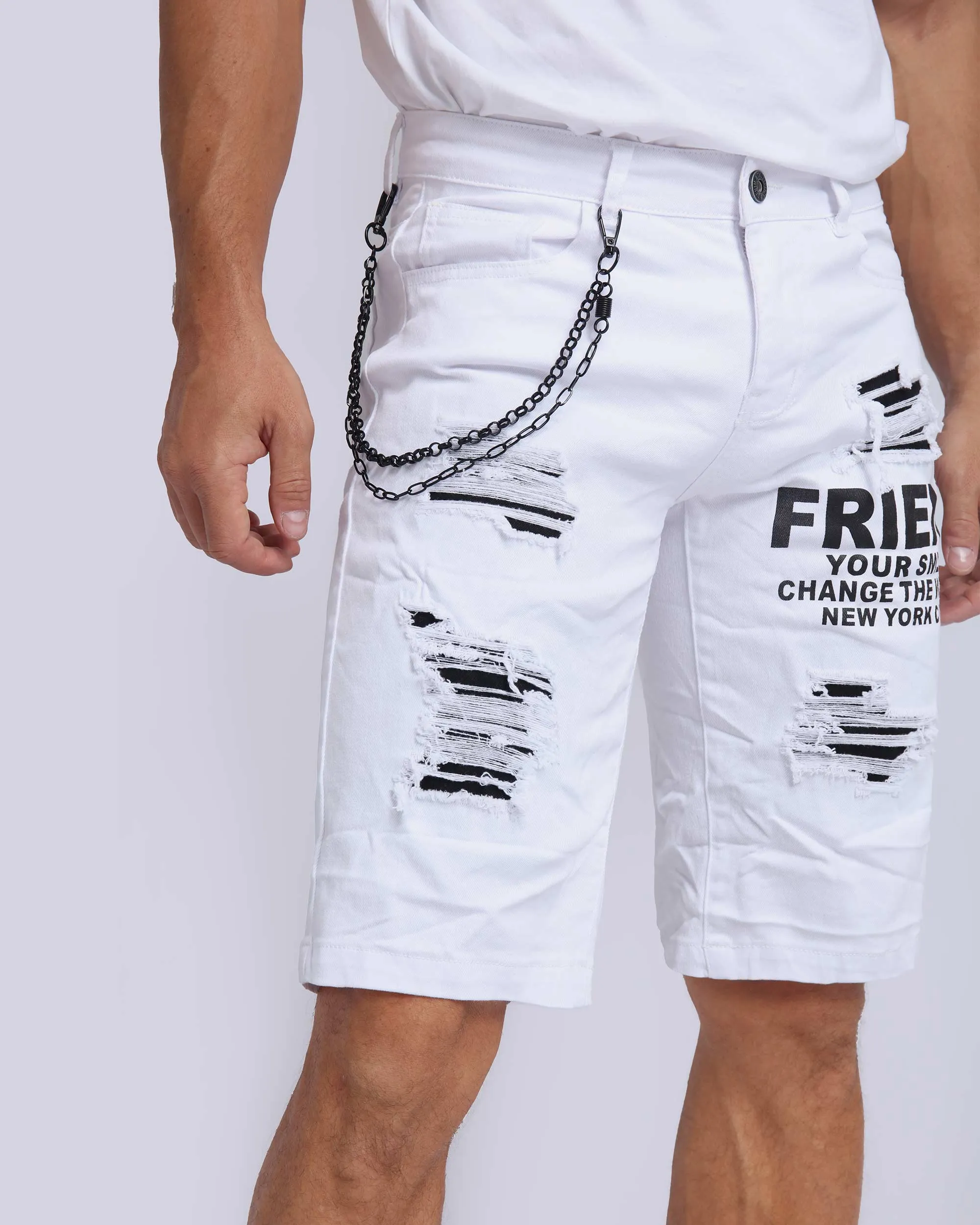 Casual Printed Ripped White Jeans Shorts-Mexico Local Delivery