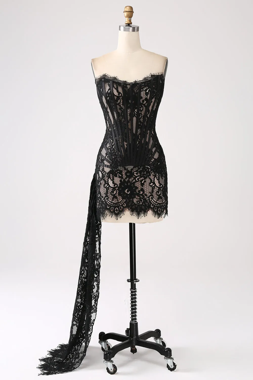 Classy Red Lace Strapless Corset Short Cocktail Dress with Lace-up Back