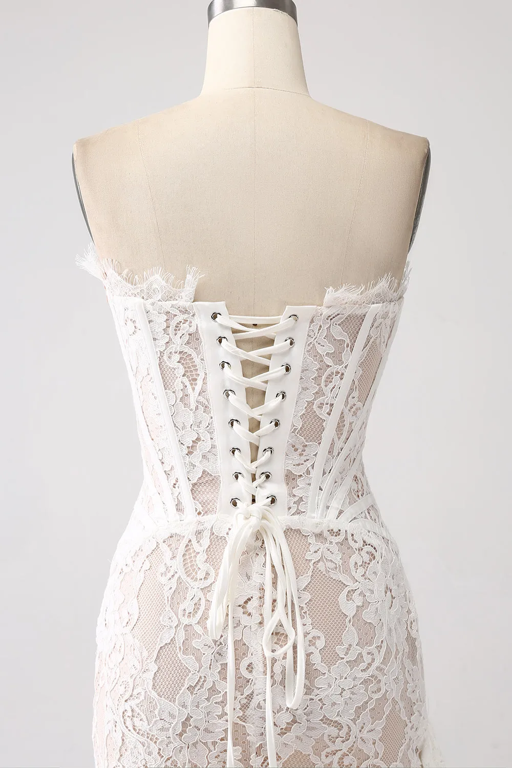 Classy Red Lace Strapless Corset Short Cocktail Dress with Lace-up Back