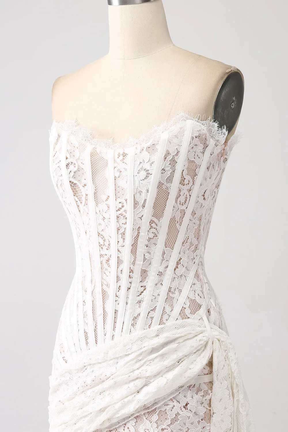 Classy Red Lace Strapless Corset Short Cocktail Dress with Lace-up Back