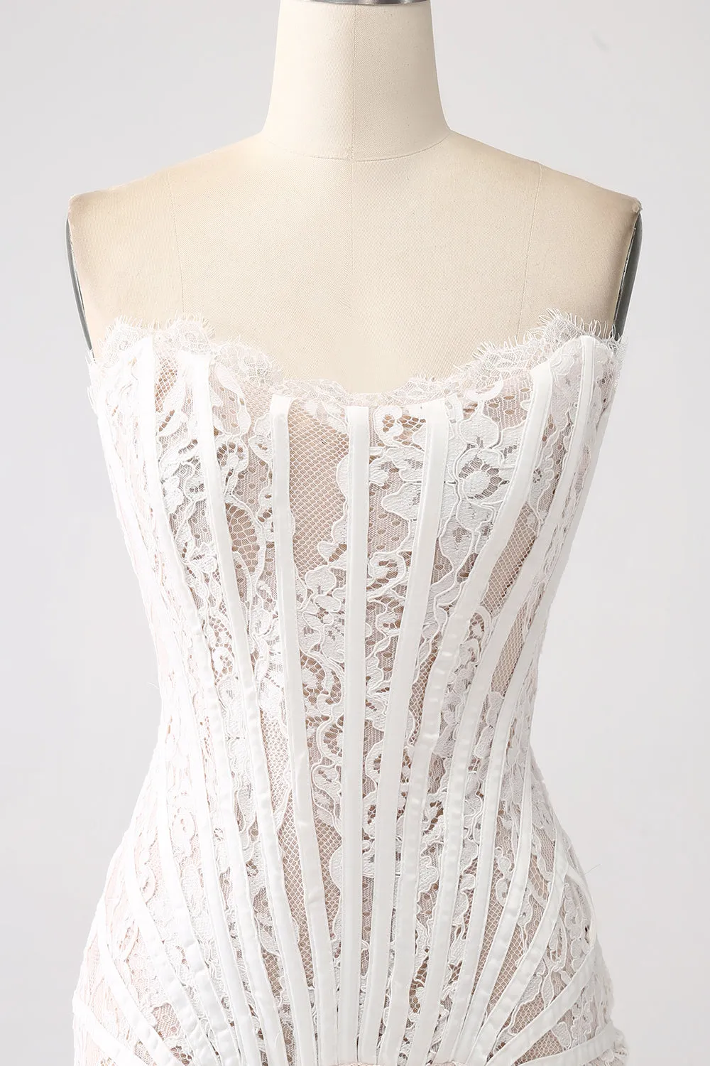 Classy Red Lace Strapless Corset Short Cocktail Dress with Lace-up Back