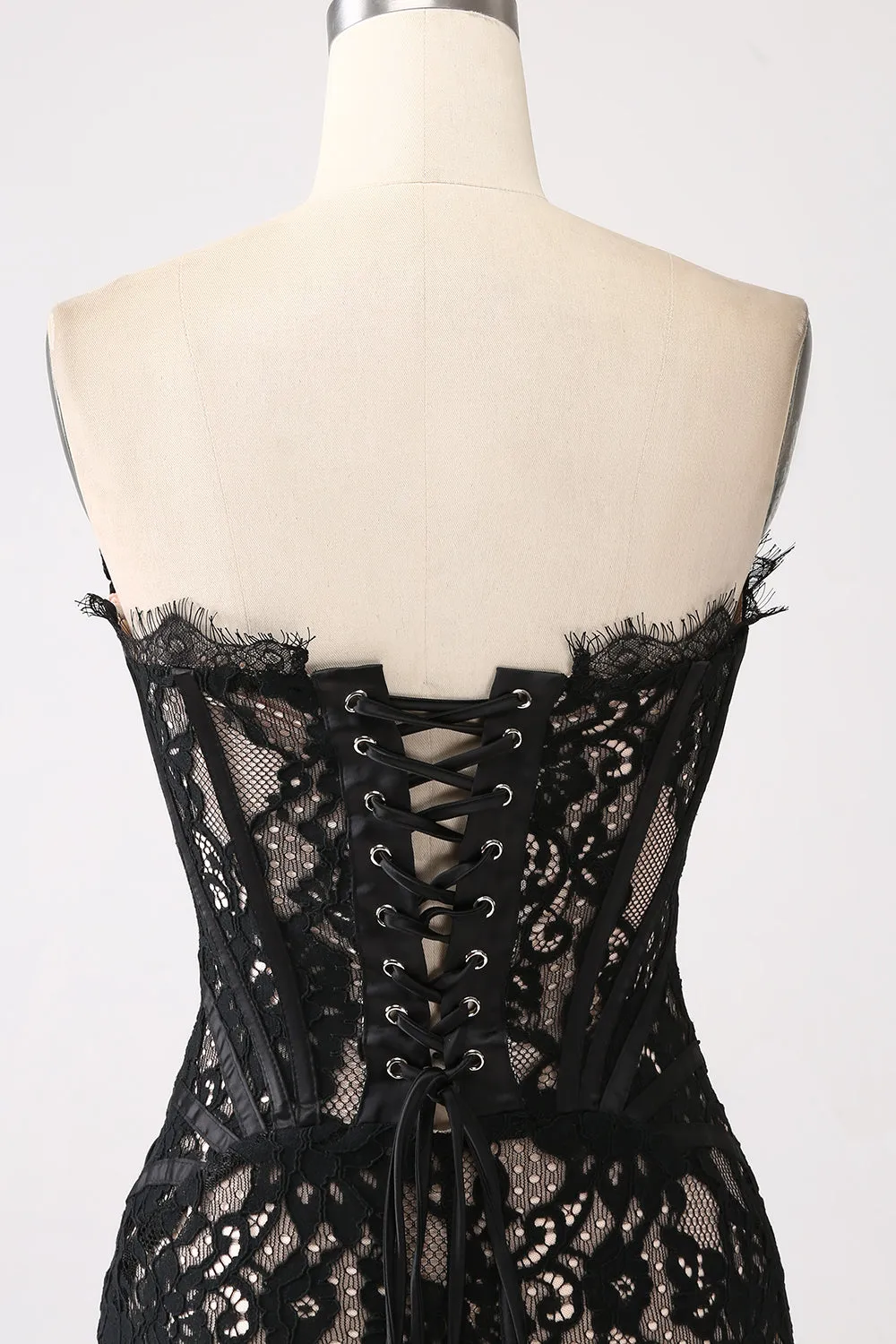 Classy Red Lace Strapless Corset Short Cocktail Dress with Lace-up Back
