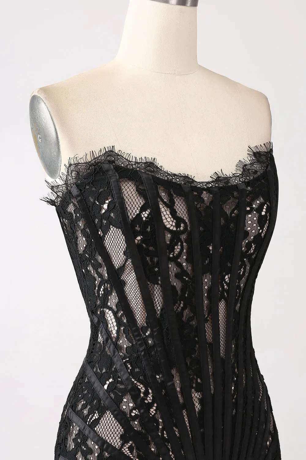 Classy Red Lace Strapless Corset Short Cocktail Dress with Lace-up Back