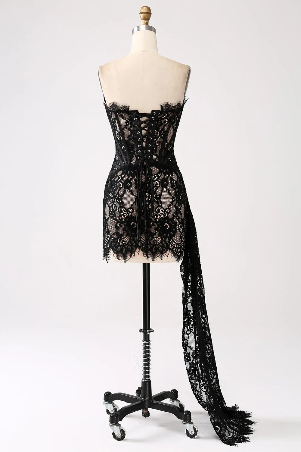 Classy Red Lace Strapless Corset Short Cocktail Dress with Lace-up Back