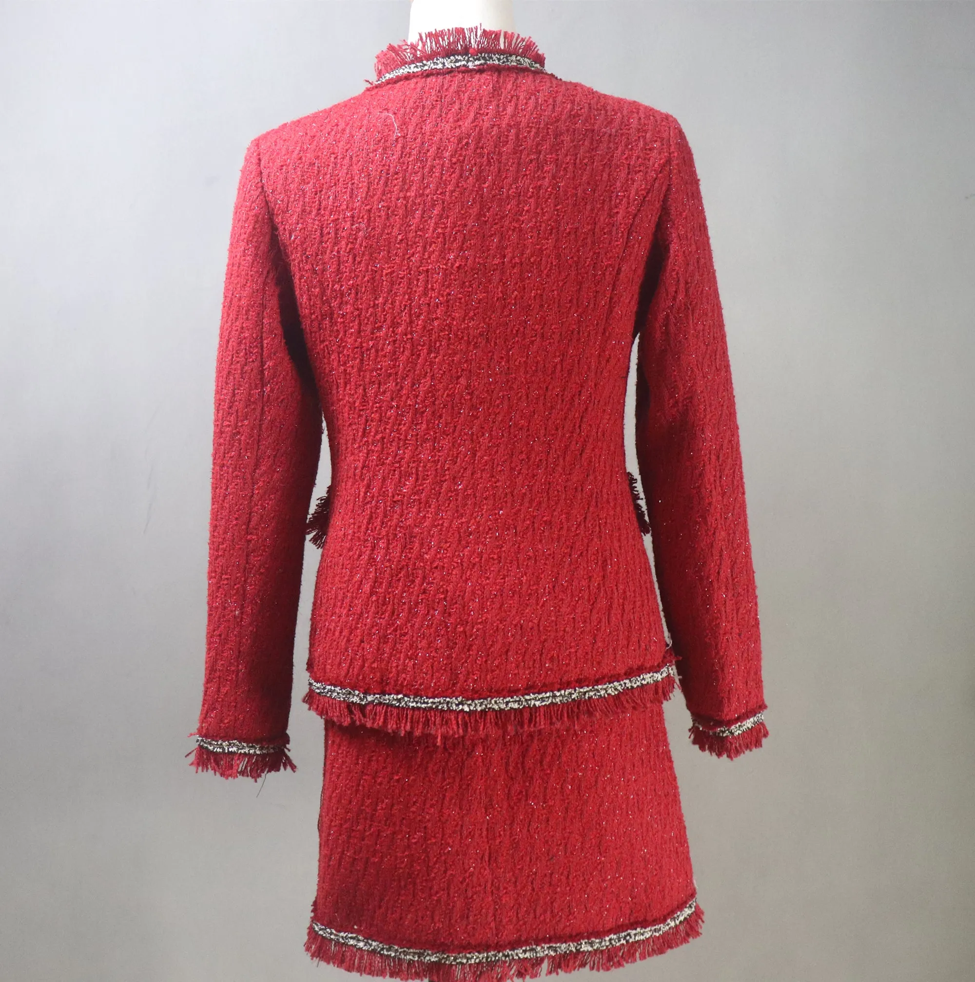 Custom Made Red Tweed Suit Jacket   Skirt