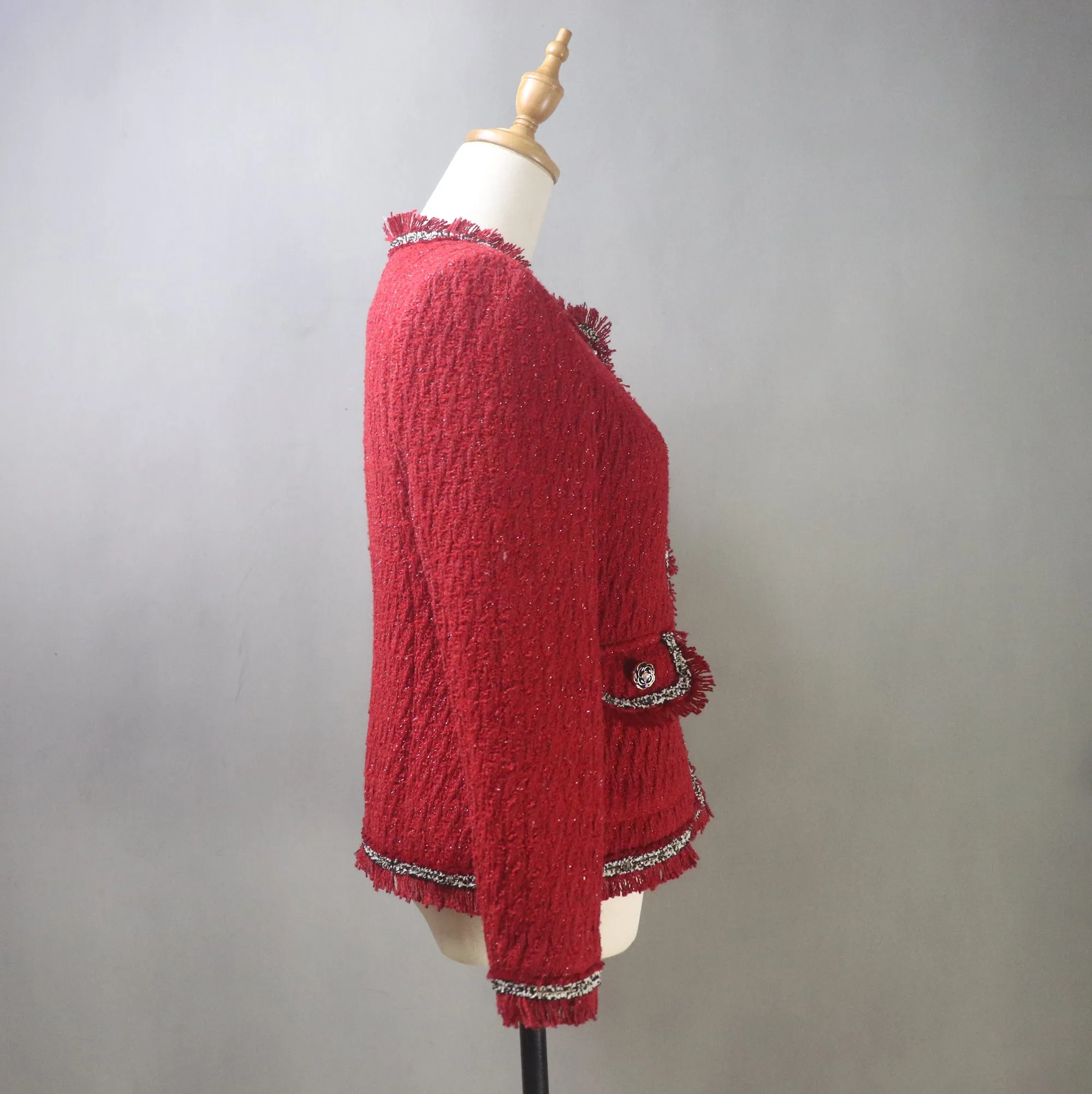 Custom Made Red Tweed Suit Jacket   Skirt
