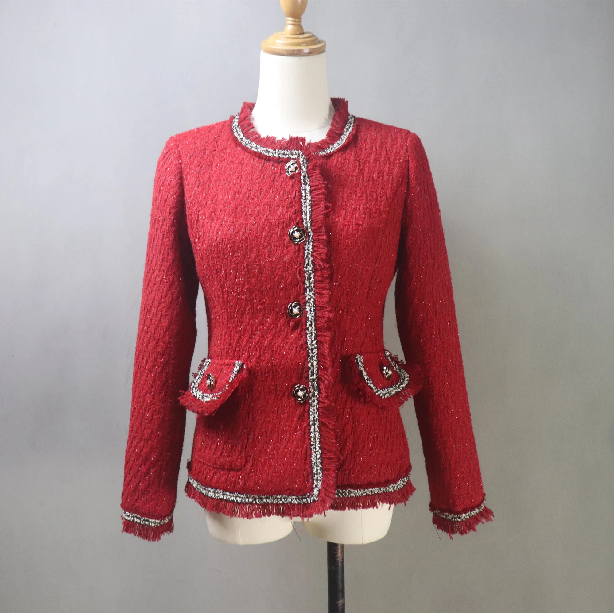 Custom Made Red Tweed Suit Jacket   Skirt