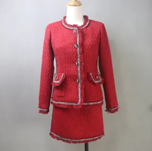 Custom Made Red Tweed Suit Jacket   Skirt