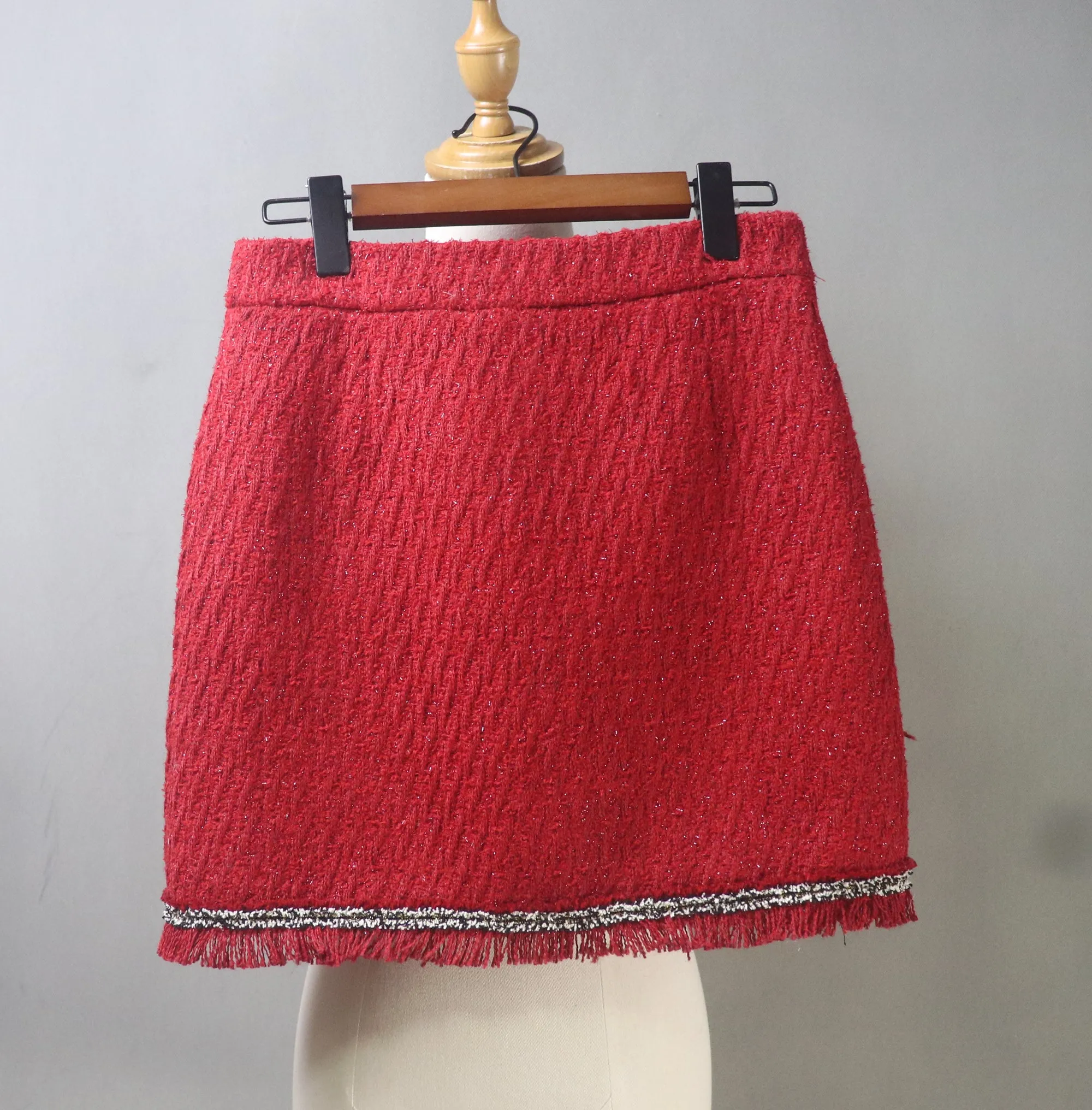 Custom Made Red Tweed Suit Jacket   Skirt