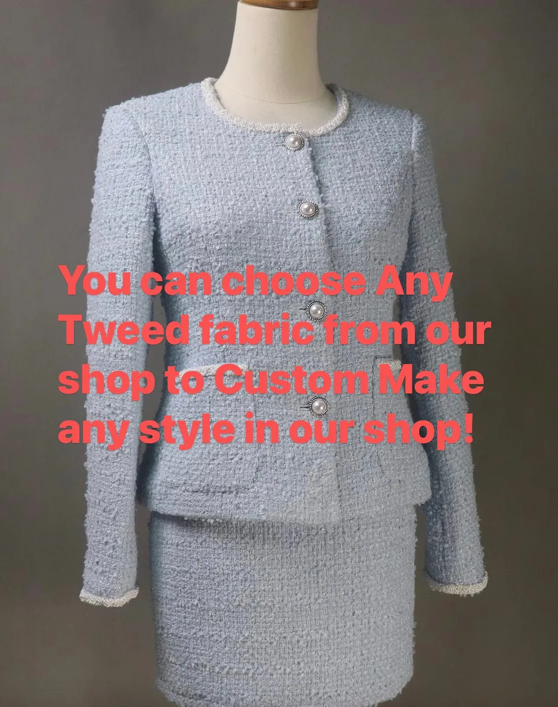 Custom Made Red Tweed Suit Jacket   Skirt