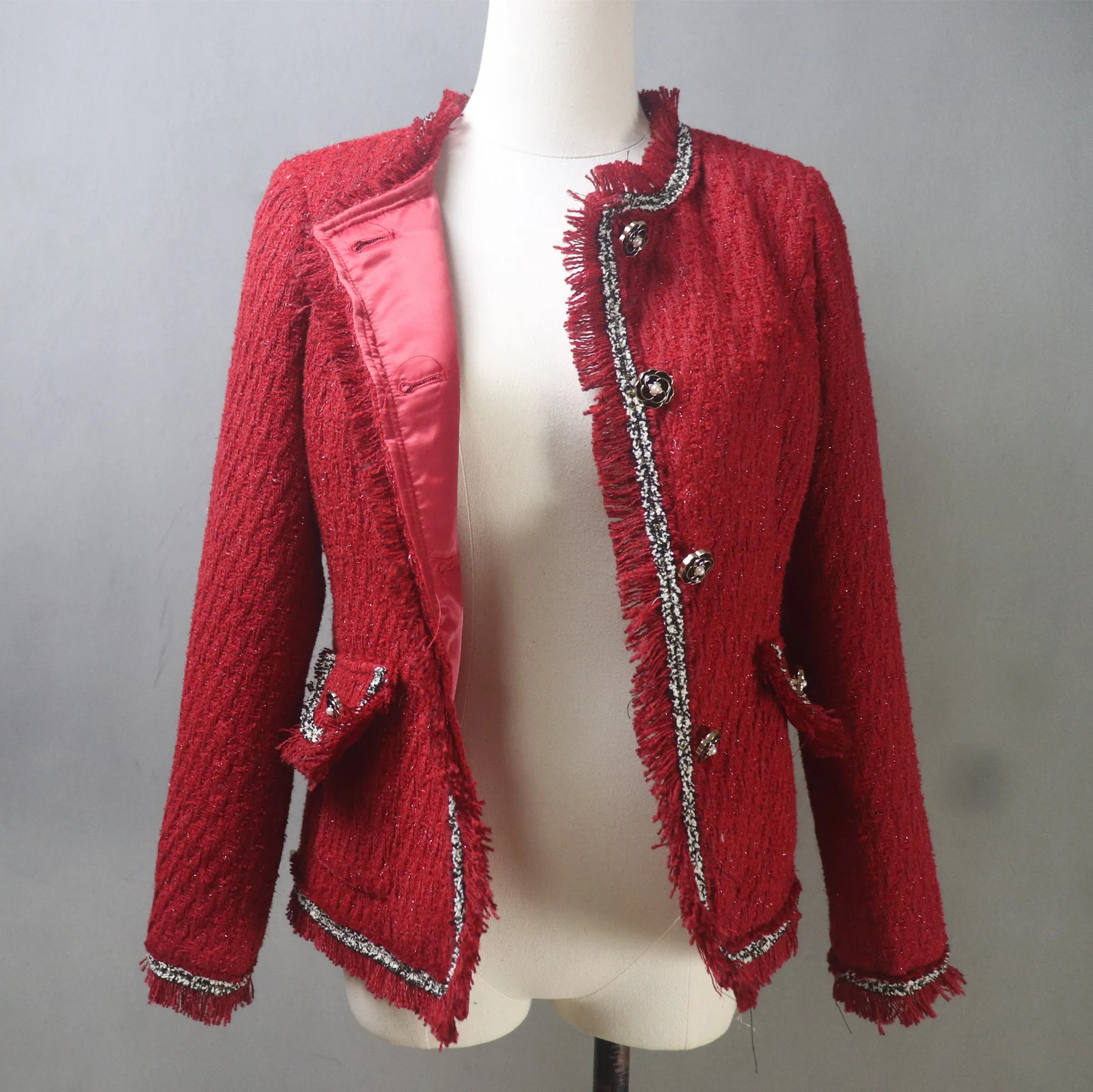 Custom Made Red Tweed Suit Jacket   Skirt