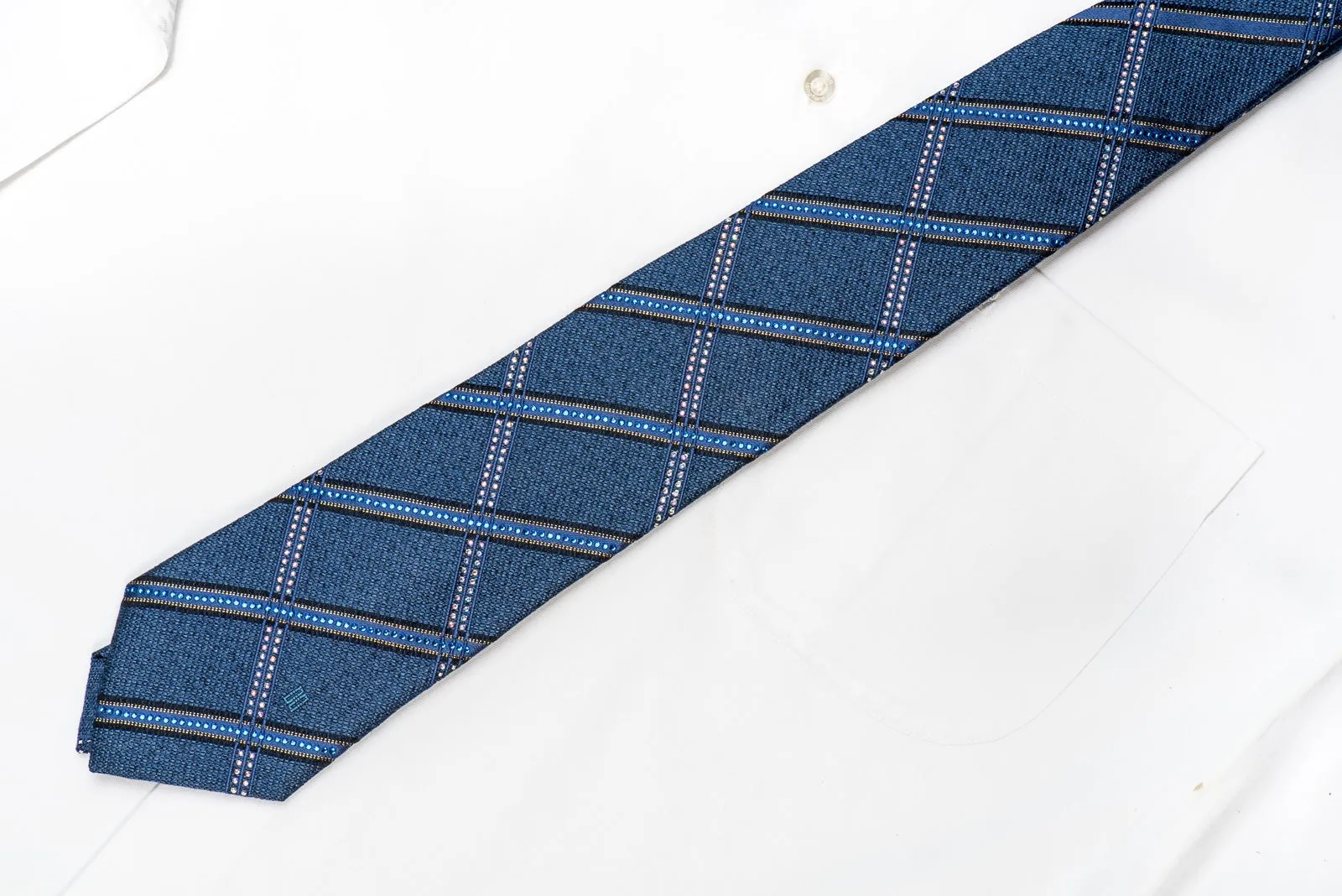 Daks Men's Crystal Silk Necktie Striped On Blue With Silver Sparkles